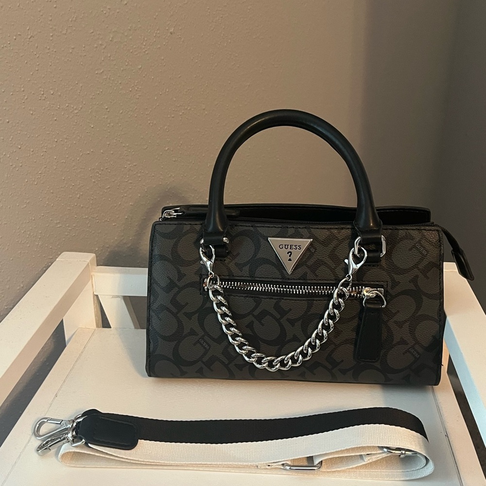 GUESS Black and Silver Women's Handbag
